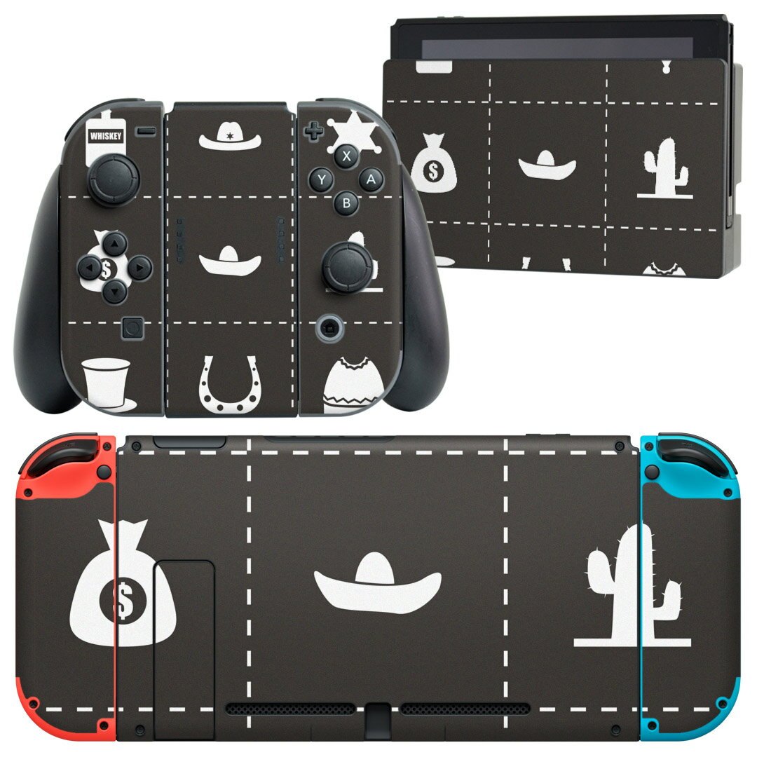igsticker Nintendo Switch 用 デザインスキンシール 任天堂 ニンテンドー スイッチ 専用 本体ドック Joy-Con Joycon ジョイコン 専用 ゲーム機 カバー アクセサリー フィルム ステッカー 008816 イラスト　カウボーイ　アイコン