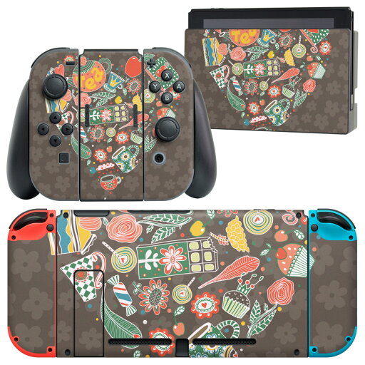 igsticker Nintendo Switch 用 デザインスキンシール 任天堂 ニンテンドー スイッチ 専用 本体ドック Joy-Con Joycon ジョイコン 専用 ゲーム機 カバー アクセサリー フィルム ステッカー 008826 イラスト ハート ティー