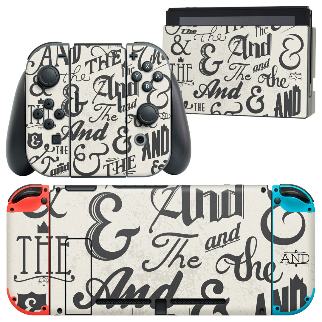 igsticker Nintendo Switch 用 デザインスキンシール 任天堂 ニンテンドー スイッチ 専用 本体ドック Joy-Con Joycon ジョイコン 専用 ゲーム機 カバー アクセサリー フィルム ステッカー 008862 文字 モノクロ アルファベット