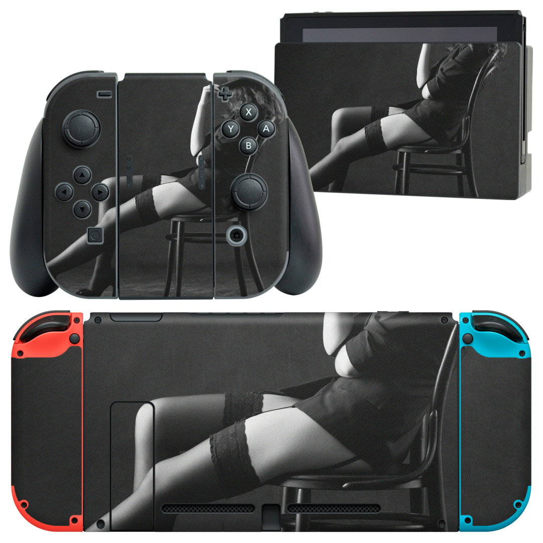 igsticker Nintendo Switch 用 デザインスキンシール 任天堂 ニンテンドー スイッチ 専用 本体ドック Joy-Con Joycon ジョイコン 専用 ゲーム機 カバー アクセサリー フィルム ステッカー 008934 写真 人物 モノクロ 黒 ブラック