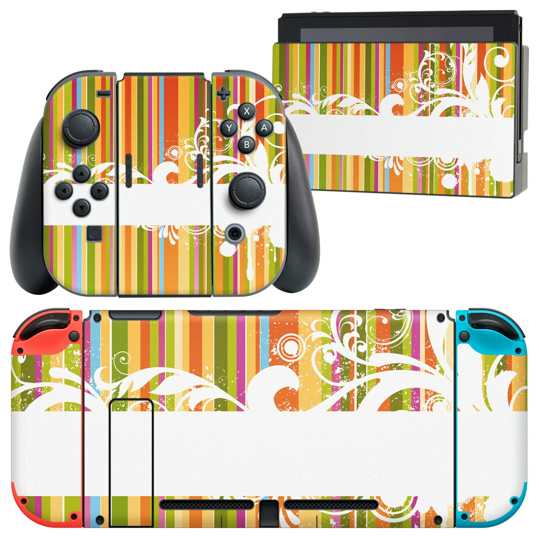 製品名 Nintendo Switch 本体裏面＆ドック正面＆ジョイコン専用 デザインスキンシール セット内容 Nintendo Switch 本体＆ドック＆ジョイコン用スキンシール（各1枚） ニンテンドースイッチ専用です。携帯機のSwitch LiteやProコンには対応していません。 商品特徴 再剥離性シートを素材に採用し、細かな位置調整がしやすく貼り直しが容易です。専用の業務プリンターを使い、商品画像と遜色のない美しい印刷仕上がり。 注意事項 画像はサンプルですので、ご覧の環境によっては多少色味に違いを感じる場合がございます。 イメージと違った、モニターと色味が異なるという理由での交換や返金はご対応出来かねます。スキンシールのみの販売で、ニンテンドースイッチ本体などは付属しません。シワができた場合、ドライヤーなどで軽く温め、外側に向けてシワを伸ばすように貼ってください。初回貼付時の位置調整や貼り直しは可能ですが、しっかりと押し付けて接着させた後の再剥離、再利用は保証しておりません。また接着部に油分や汚れが付着しますと角の部分は剥がれやすくなりますので、貼付時はあまり触れないようにご注意ください。無地のセミグロスシートにデザインをプリントした商品で、デコなどの加工はございません。 凹凸や光沢があるように見えたり布地や金属を素材にしたように見える商品もありますが、デザインの図版によるものです。印刷時に微妙な画像のズレが生じる場合がございます。ご注文後に1点1点制作する受注生産品の為、不良品以外のご返品や交換は固くお断りします。当店における繰り返しの実機テストでは問題ありませんでしたが、経過年数や使用環境により、シールを剥がす際に本体の塗装が一部剥がれる可能性があります。恐れ入りますが、万が一そのような状況になった場合でも当店ではゲーム機本体の保証は出来かねますので、予めご理解の上お求めください。 商品発送 完全受注生産のハンドメイド商品となりますので、既製品と比べて発送までお時間を頂いています。 基本的に決済確認後2?3営業日、最大で10営業日での発送となります。繁忙期や休業日明けの場合はさらに時間がかかる場合があります。 その際には別途メールにてご連絡致します。メール便の場合、発送日から到着までに2?4日ほどかかる場合が多く、紛失などの保障もご対応できかねます。あらかじめご了承下さい。