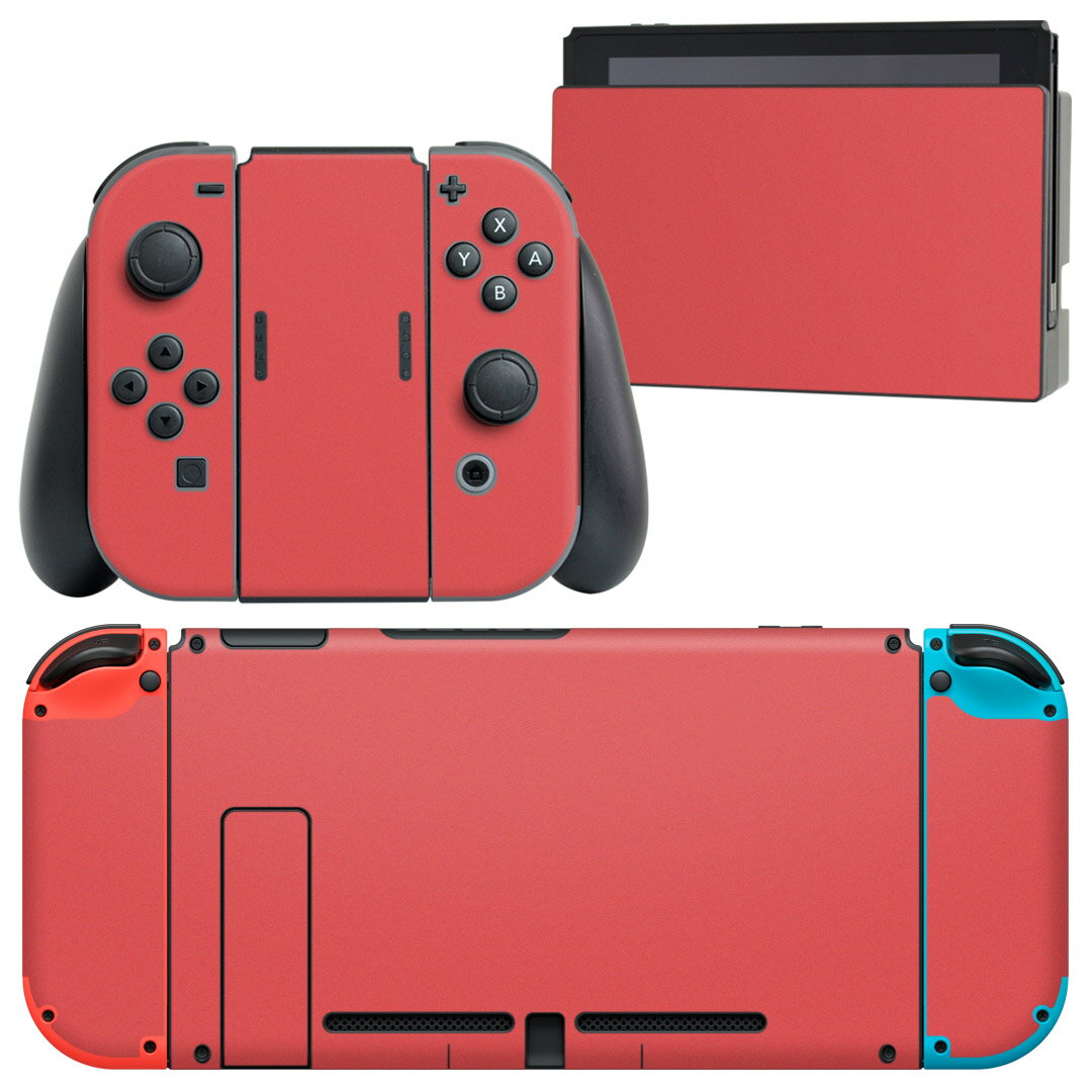 igsticker Nintendo Switch 用 デザインスキンシール 任天堂 ニンテンドー スイッチ 専用 本体ドック Joy-Con Joycon ジョイコン 専用 ゲーム機 カバー アクセサリー フィルム ステッカー 008955 シンプル　無地　赤