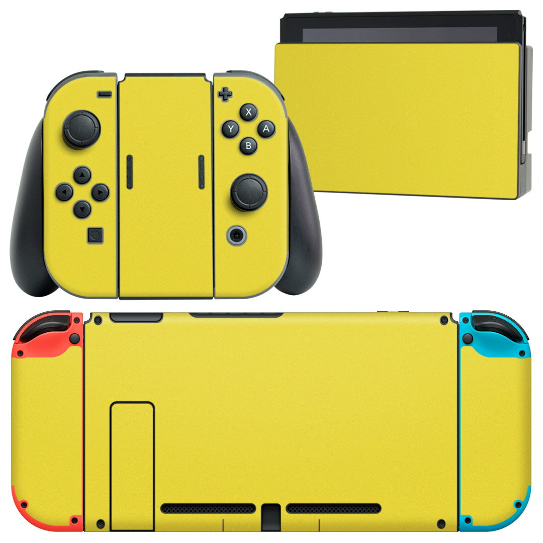 igsticker Nintendo Switch 用 デザインスキンシール 任天堂 ニンテンドー スイッチ 専用 本体ドック Joy-Con Joycon ジョイコン 専用 ゲーム機 カバー アクセサリー フィルム ステッカー 008966 シンプル 無地 黄色