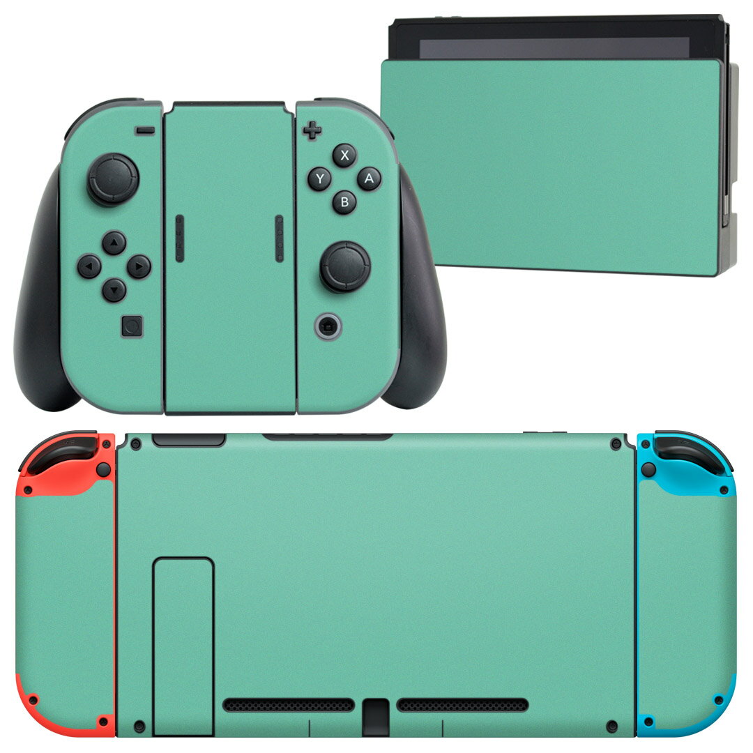 igsticker Nintendo Switch 用 デザインスキンシール 任天堂 ニンテンドー スイッチ 専用 本体ドック Joy-Con Joycon ジョイコン 専用 ゲーム機 カバー アクセサリー フィルム ステッカー 008981 シンプル　無地　緑