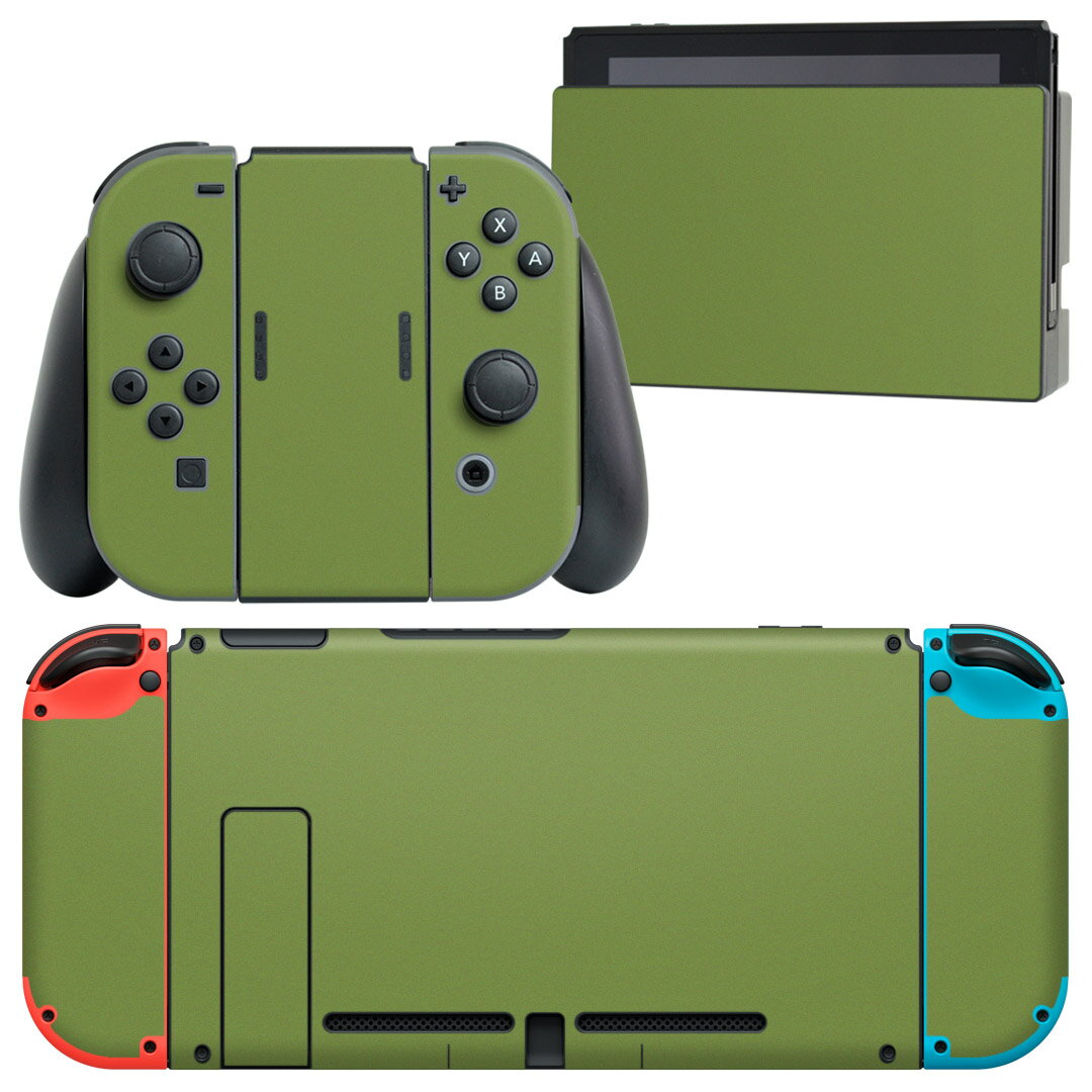 igsticker Nintendo Switch 用 デザインスキンシール 任天堂 ニンテンドー スイッチ 専用 本体ドック Joy-Con Joycon ジョイコン 専用 ゲーム機 カバー アクセサリー フィルム ステッカー 008983 シンプル　無地　緑