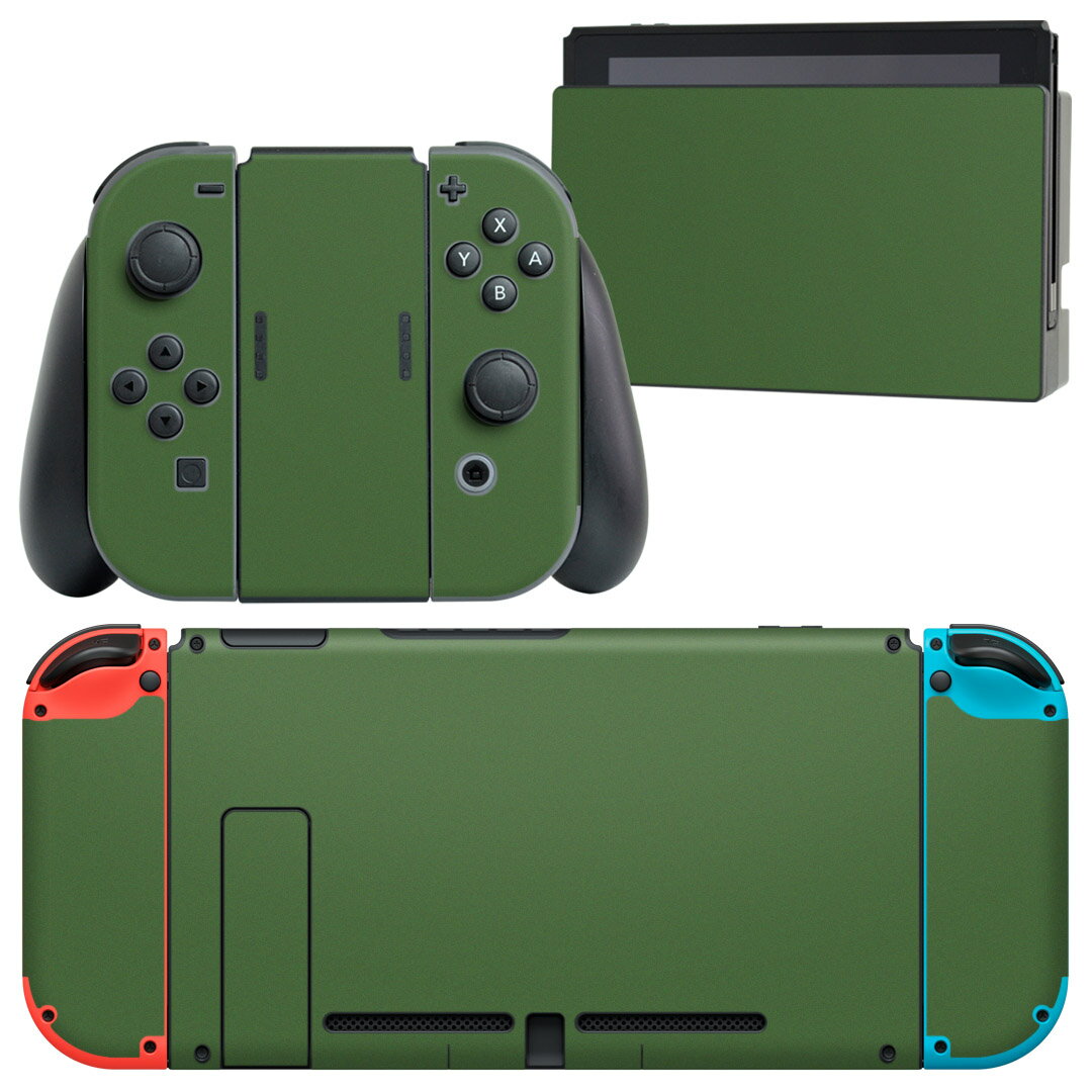igsticker Nintendo Switch 用 デザインスキンシール 任天堂 ニンテンドー スイッチ 専用 本体ドック Joy-Con Joycon ジョイコン 専用 ゲーム機 カバー アクセサリー フィルム ステッカー 008984 シンプル　無地　緑