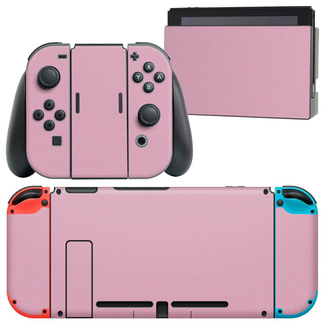 igsticker Nintendo Switch 用 デザインスキンシール 任天堂 ニンテンドー スイッチ 専用 本体ドック Joy-Con Joycon ジョイコン 専用 ゲーム機 カバー アクセサリー フィルム ステッカー 008998 シンプル　無地　ピンク