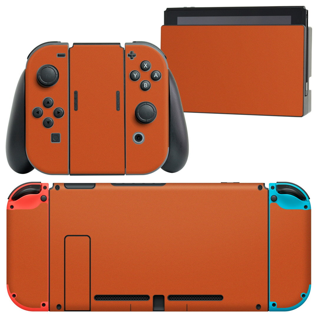 igsticker Nintendo Switch 用 デザインスキンシール 任天堂 ニンテンドー スイッチ 専用 本体ドック Joy-Con Joycon ジョイコン 専用 ゲーム機 カバー アクセサリー フィルム ステッカー 009002 シンプル　無地　オレンジ