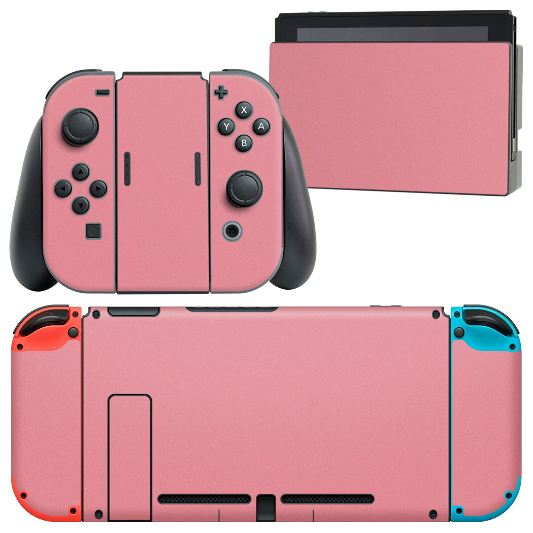 igsticker Nintendo Switch 用 デザインスキンシール 任天堂 ニンテンドー スイッチ 専用 本体ドック Joy-Con Joycon ジョイコン 専用 ゲーム機 カバー アクセサリー フィルム ステッカー 009009 シンプル　無地　ピンク