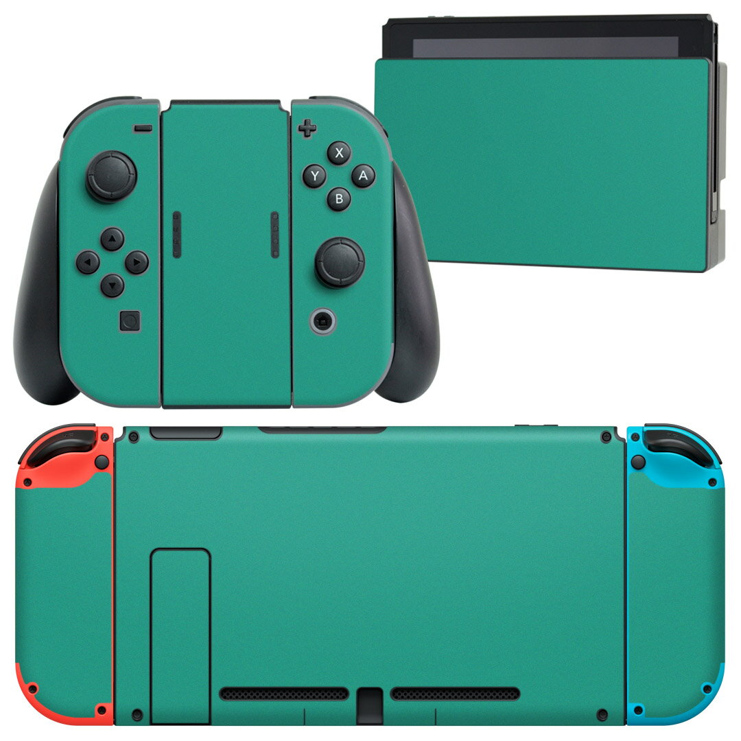 igsticker Nintendo Switch 用 デザインスキンシール 任天堂 ニンテンドー スイッチ 専用 本体ドック Joy-Con Joycon ジョイコン 専用 ゲーム機 カバー アクセサリー フィルム ステッカー 009012 シンプル　無地　緑
