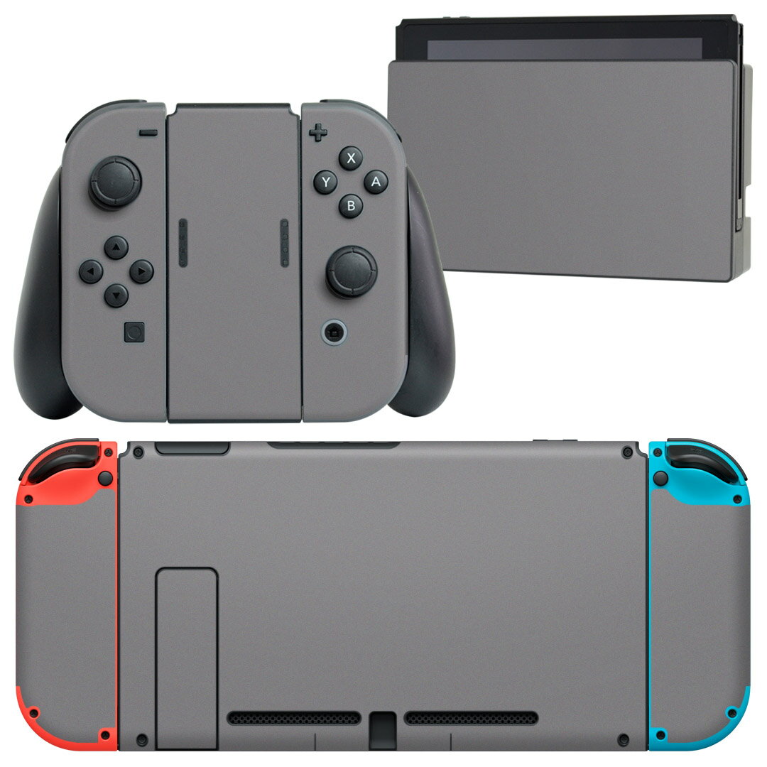 igsticker Nintendo Switch 用 デザインスキンシール 任天堂 ニンテンドー スイッチ 専用 本体ドック Joy-Con Joycon ジョイコン 専用 ゲーム機 カバー アクセサリー フィルム ステッカー 009014 シンプル 無地 グレー