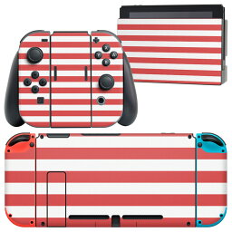 igsticker Nintendo Switch 用 デザインスキンシール 任天堂 ニンテンドー スイッチ 専用 本体ドック Joy-Con Joycon ジョイコン 専用 ゲーム機 カバー アクセサリー フィルム ステッカー 009027 シンプル　ボーダー　赤