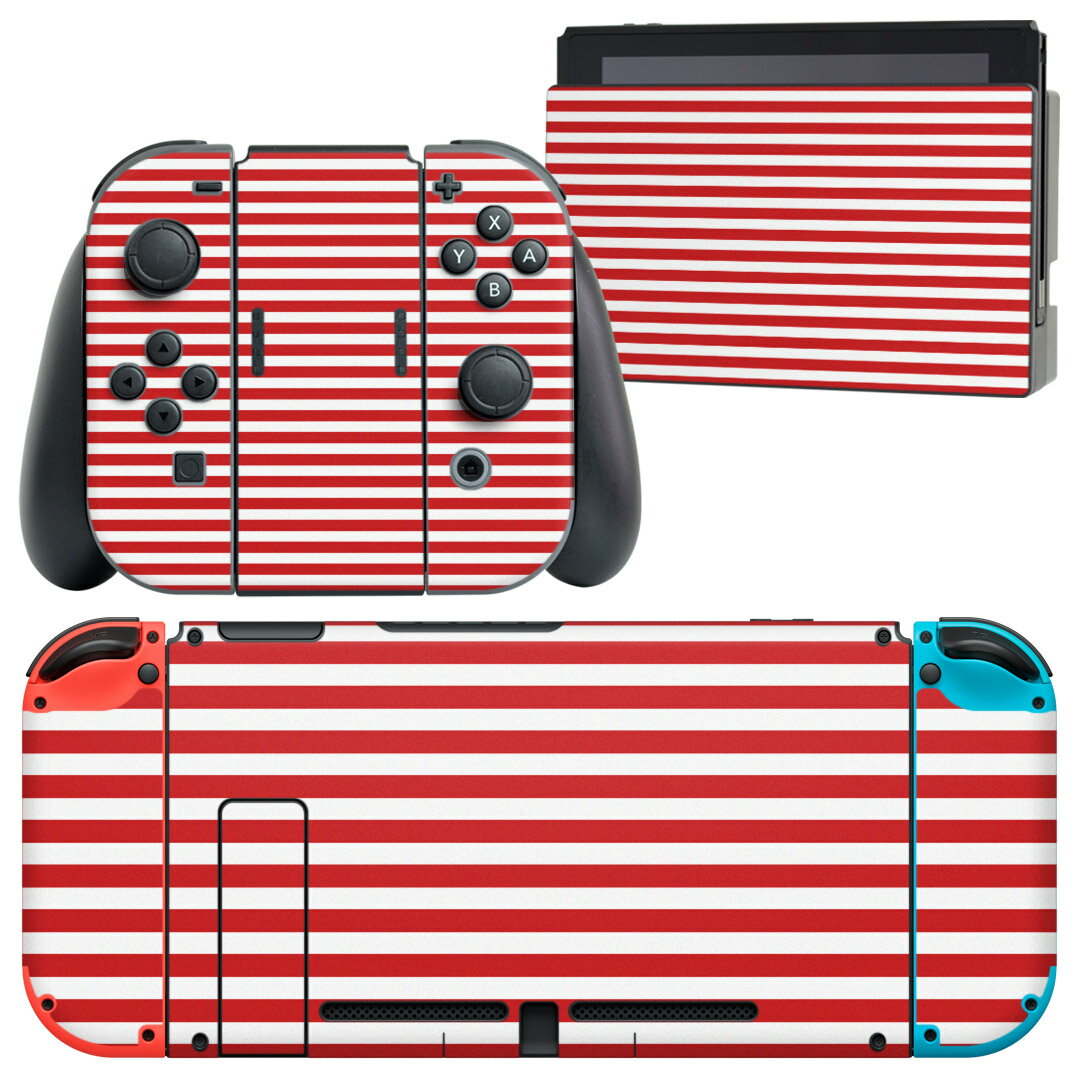 igsticker Nintendo Switch 用 デザインスキンシール 任天堂 ニンテンドー スイッチ 専用 本体ドック Joy-Con Joycon ジョイコン 専用 ゲーム機 カバー アクセサリー フィルム ステッカー 009032 シンプル ボーダー 赤