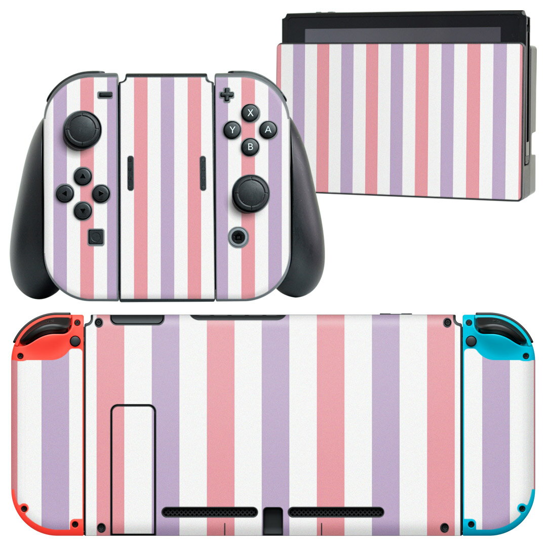 igsticker Nintendo Switch 用 デザインスキンシール 任天堂 ニンテンドー スイッチ 専用 本体ドック Joy-Con Joycon ジョイコン 専用 ゲーム機 カバー アクセサリー フィルム ステッカー 009113 シンプル ボーダー カラフル
