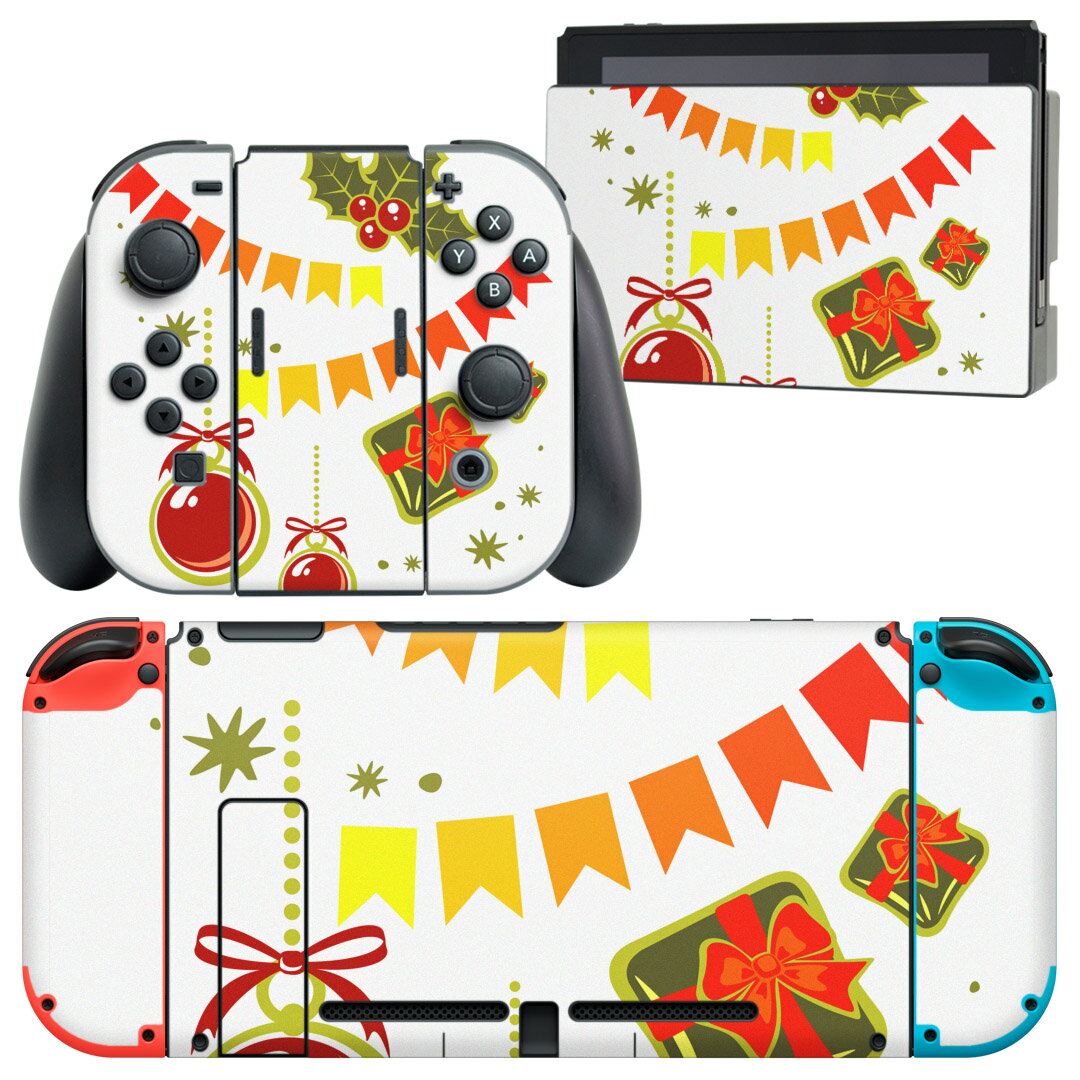 igsticker Nintendo Switch 用 デザインスキンシール 任天堂 ニンテンドー スイッチ 専用 本体ドック Joy-Con Joycon ジョイコン 専用 ゲーム機 カバー アクセサリー フィルム ステッカー 009126 クリスマス イラスト 赤