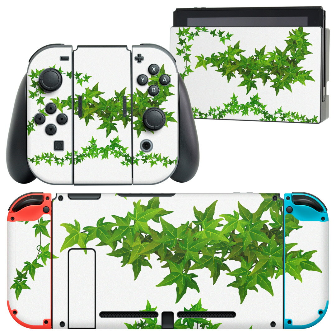 igsticker Nintendo Switch 用 デザインスキンシール 任天堂 ニンテンドー スイッチ 専用 本体ドック Joy-Con Joycon ジョイコン 専用 ゲーム機 カバー アクセサリー フィルム ステッカー 009136 花　植物　シンプル