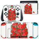 igsticker Nintendo Switch 用 デザインスキンシール 任天堂 ニンテンドー スイッチ 専用 本体ドック Joy-Con Joycon ジョイコン 専用 ゲーム機 カバー アクセサリー フィルム ステッカー 009177 果物 赤 スイカ