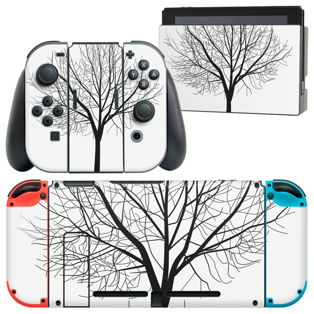 igsticker Nintendo Switch 用 デザインスキンシール 任天堂 ニンテンドー スイッチ 専用 本体ドック Joy-Con Joycon ジョイコン 専用 ゲーム機 カバー アクセサリー フィルム ステッカー 009179 モノクロ 植物 風景