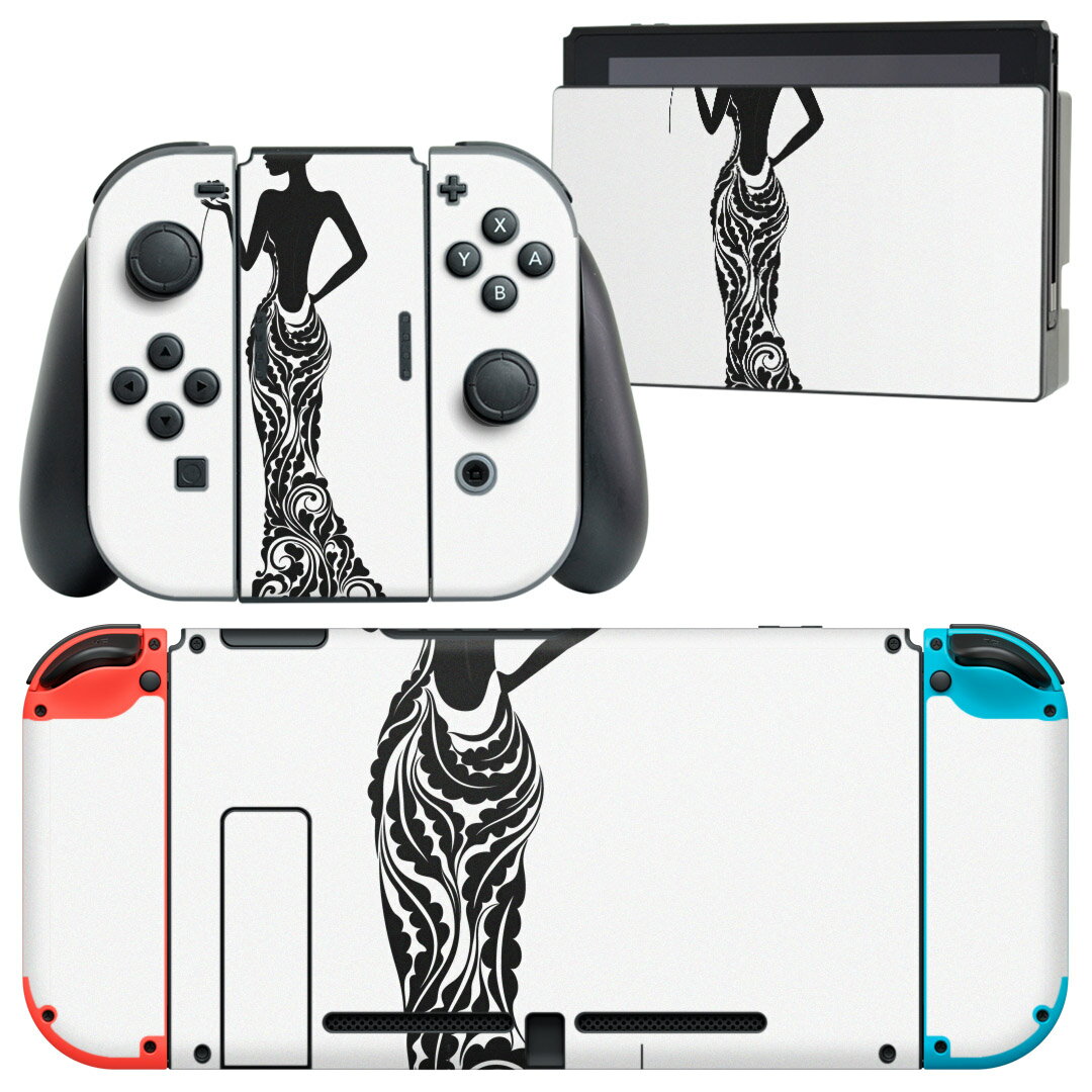 igsticker Nintendo Switch 用 デザインスキンシール 任天堂 ニンテンドー スイッチ 専用 本体ドック Joy-Con Joycon ジョイコン 専用 ゲーム機 カバー アクセサリー フィルム ステッカー 009222 モノクロ　人物