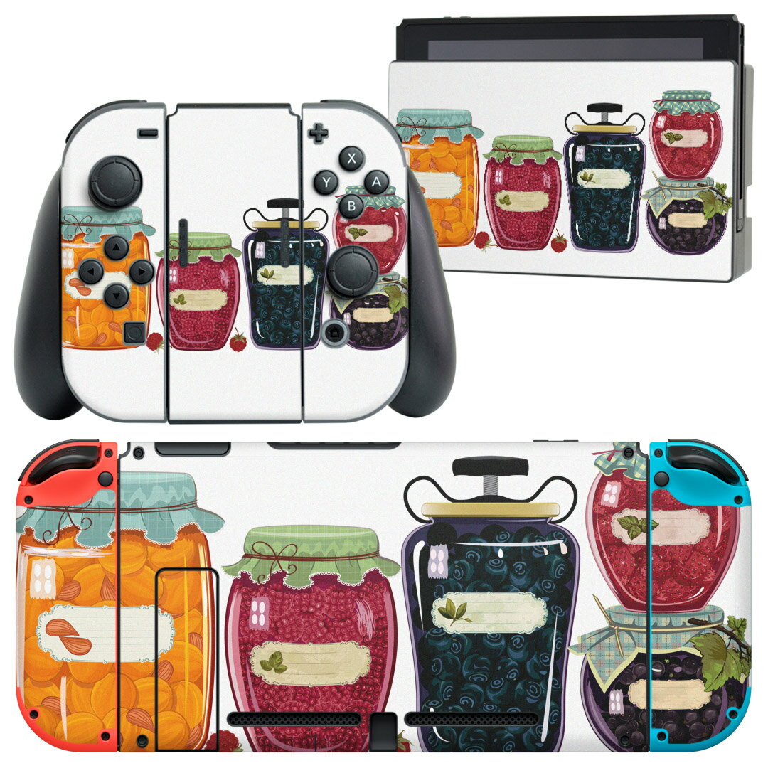 igsticker Nintendo Switch 用 デザインスキンシール 任天堂 ニンテンドー スイッチ 専用 本体ドック Joy-Con Joycon ジョイコン 専用 ゲーム機 カバー アクセサリー フィルム ステッカー 009244 カラフル　果物　イラスト