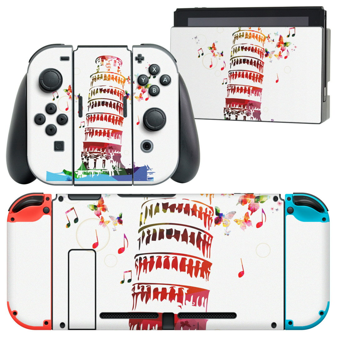 igsticker Nintendo Switch 用 デザインスキンシール 任天堂 ニンテンドー スイッチ 専用 本体ドック Joy-Con Joycon ジョイコン 専用 ゲーム機 カバー アクセサリー フィルム ステッカー 009250 風景 蝶 音楽 カラフル