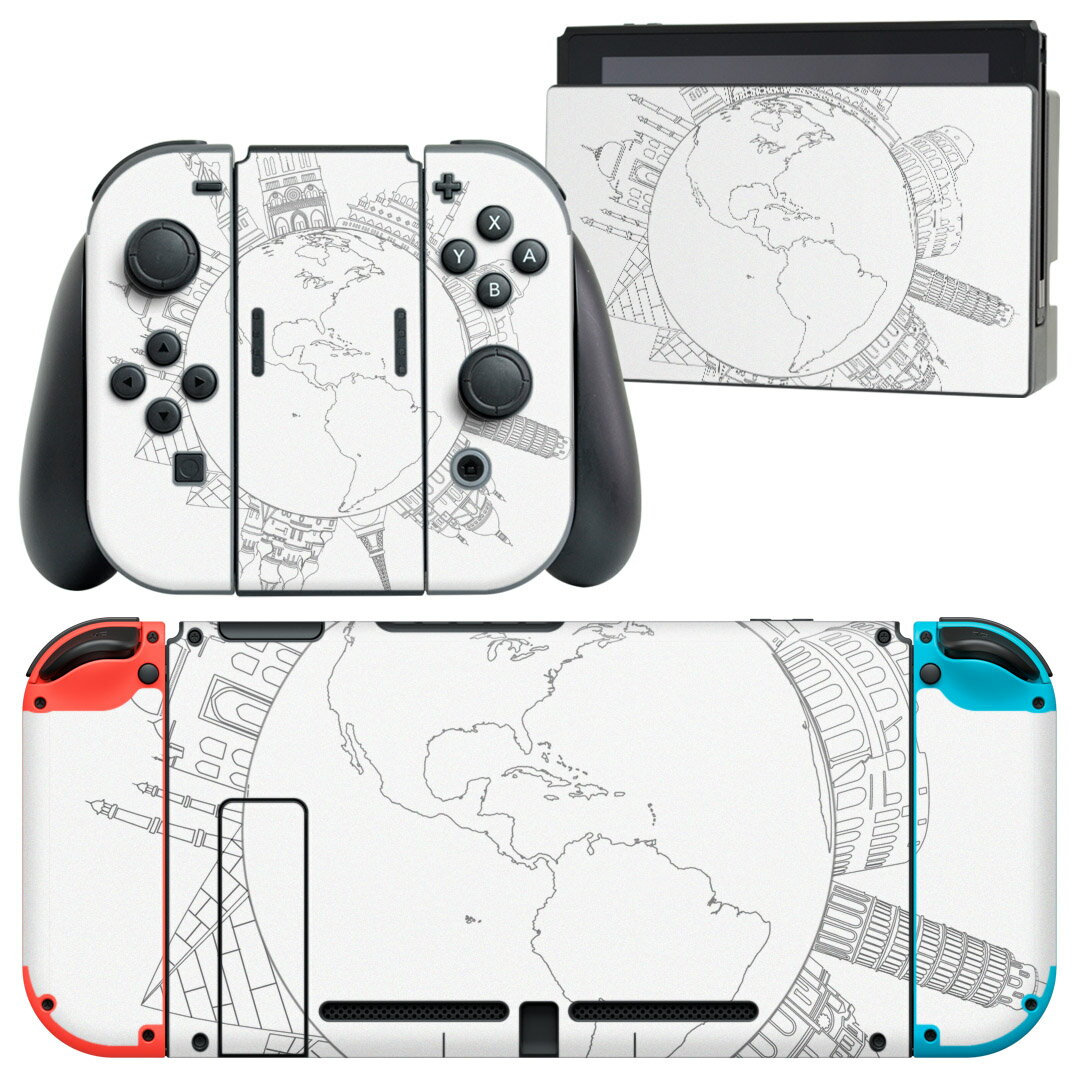 igsticker Nintendo Switch 用 デザインスキンシール 任天堂 ニンテンドー スイッチ 専用 本体ドック Joy-Con Joycon ジョイコン 専用 ゲーム機 カバー アクセサリー フィルム ステッカー 009269 白　黒　地図