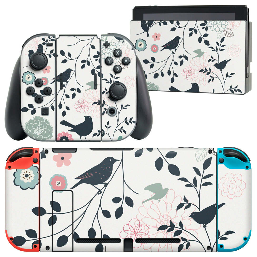 igsticker Nintendo Switch 用 デザインスキンシール 任天堂 ニンテンドー スイッチ 専用 本体ドック Joy-Con Joycon ジョイコン 専用 ゲーム機 カバー アクセサリー フィルム ステッカー 009290 鳥 動物 植物