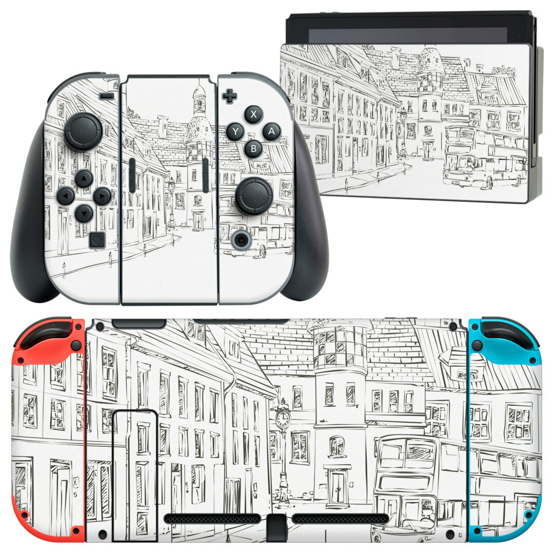 igsticker Nintendo Switch 用 デザインスキンシール 任天堂 ニンテンドー スイッチ 専用 本体ドック Joy-Con Joycon ジョイコン 専用 ゲーム機 カバー アクセサリー フィルム ステッカー 009306 風景　外国　イラスト