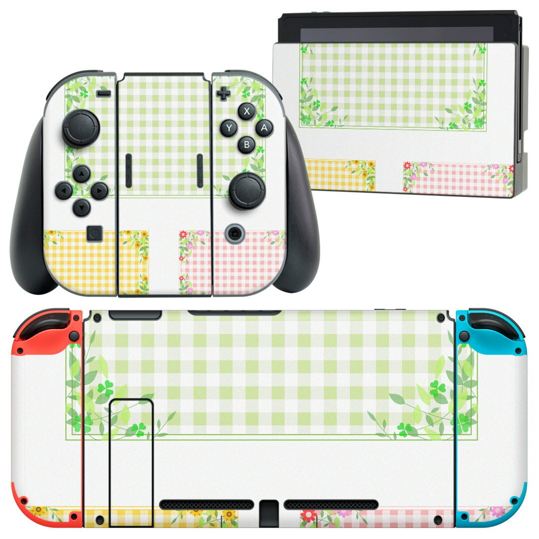 igsticker Nintendo Switch 用 デザインスキンシール 任天堂 ニンテンドー スイッチ 専用 本体ドック Joy-Con Joycon ジョイコン 専用 ゲーム機 カバー アクセサリー フィルム ステッカー 009350 チェック ピンク