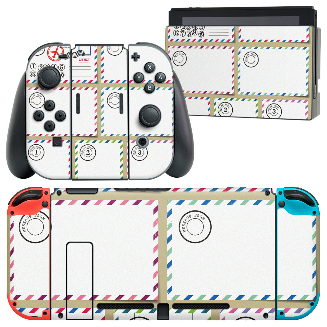 igsticker Nintendo Switch 用 デザインスキンシール 任天堂 ニンテンドー スイッチ 専用 本体ドック Joy-Con Joycon ジョイコン 専用 ゲーム機 カバー アクセサリー フィルム ステッカー 009354 外国　手紙　飛行機