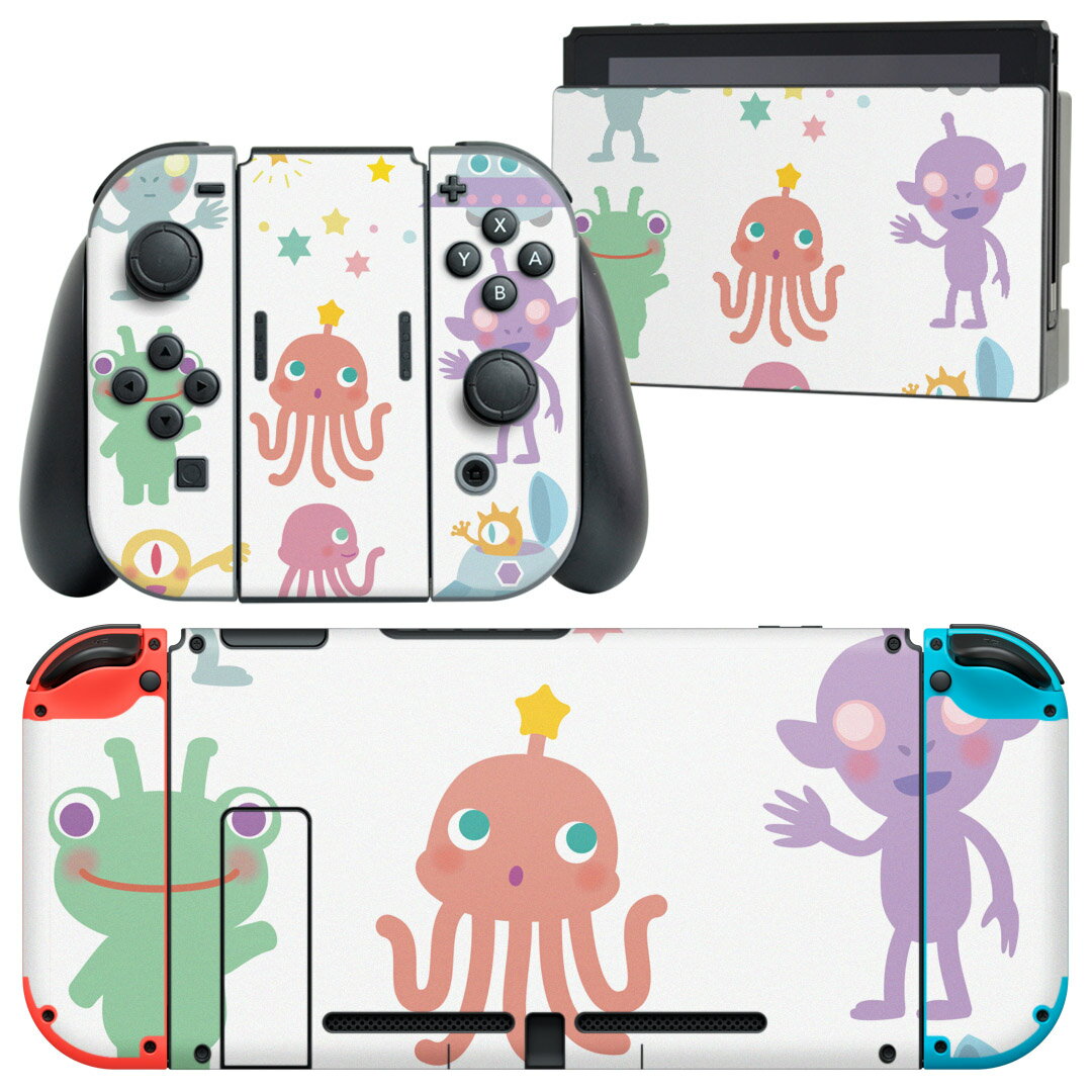 igsticker Nintendo Switch 用 デザインスキンシール 任天堂 ニンテンドー スイッチ 専用 本体ドック Joy-Con Joycon ジョイコン 専用 ゲーム機 カバー アクセサリー フィルム ステッカー 009397 宇宙　キャラクター