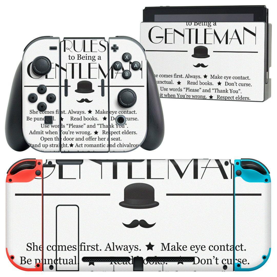 igsticker Nintendo Switch 用 デザインスキンシール 任天堂 ニンテンドー スイッチ 専用 本体ドック Joy-Con Joycon ジョイコン 専用 ゲーム機 カバー アクセサリー フィルム ステッカー 009438 英語　星　ひげ