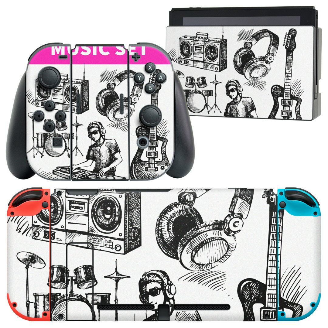 igsticker Nintendo Switch 用 デザインスキンシール 任天堂 ニンテンドー スイッチ 専用 本体ドック Joy-Con Joycon ジョイコン 専用 ゲーム機 カバー アクセサリー フィルム ステッカー 009447 音楽　英語　イラスト