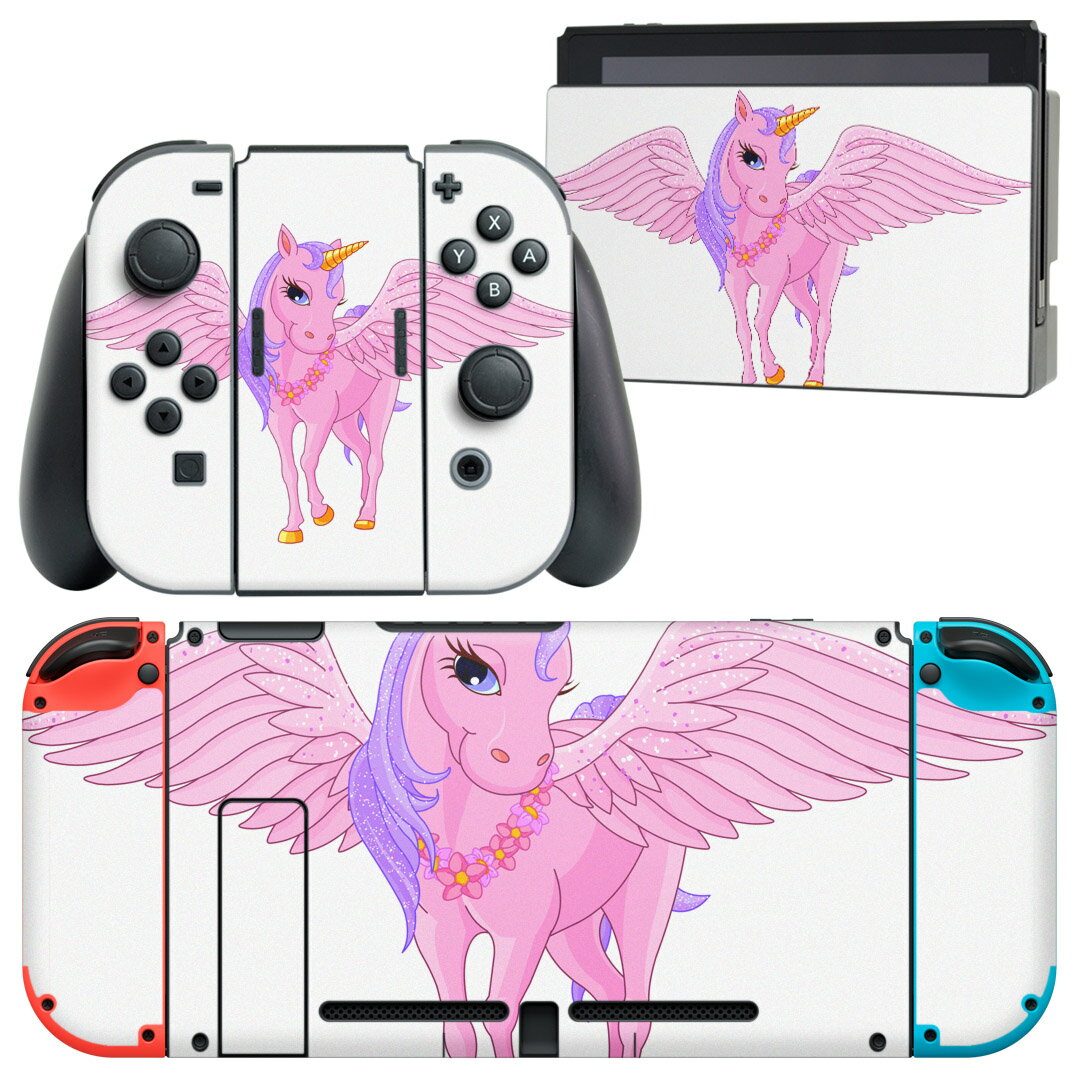igsticker Nintendo Switch 用 デザインスキンシール 任天堂 ニンテンドー スイッチ 専用 本体ドック Joy-Con Joycon ジョイコン 専用 ゲーム機 カバー アクセサリー フィルム ステッカー 009484 動物 ピンク キャラクター