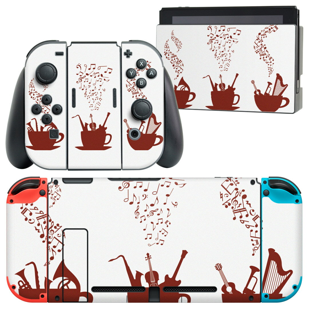 igsticker Nintendo Switch 用 デザインスキンシール 任天堂 ニンテンドー スイッチ 専用 本体ドック Joy-Con Joycon ジョイコン 専用 ゲーム機 カバー アクセサリー フィルム ステッカー 009488 音楽 音符 モノクロ
