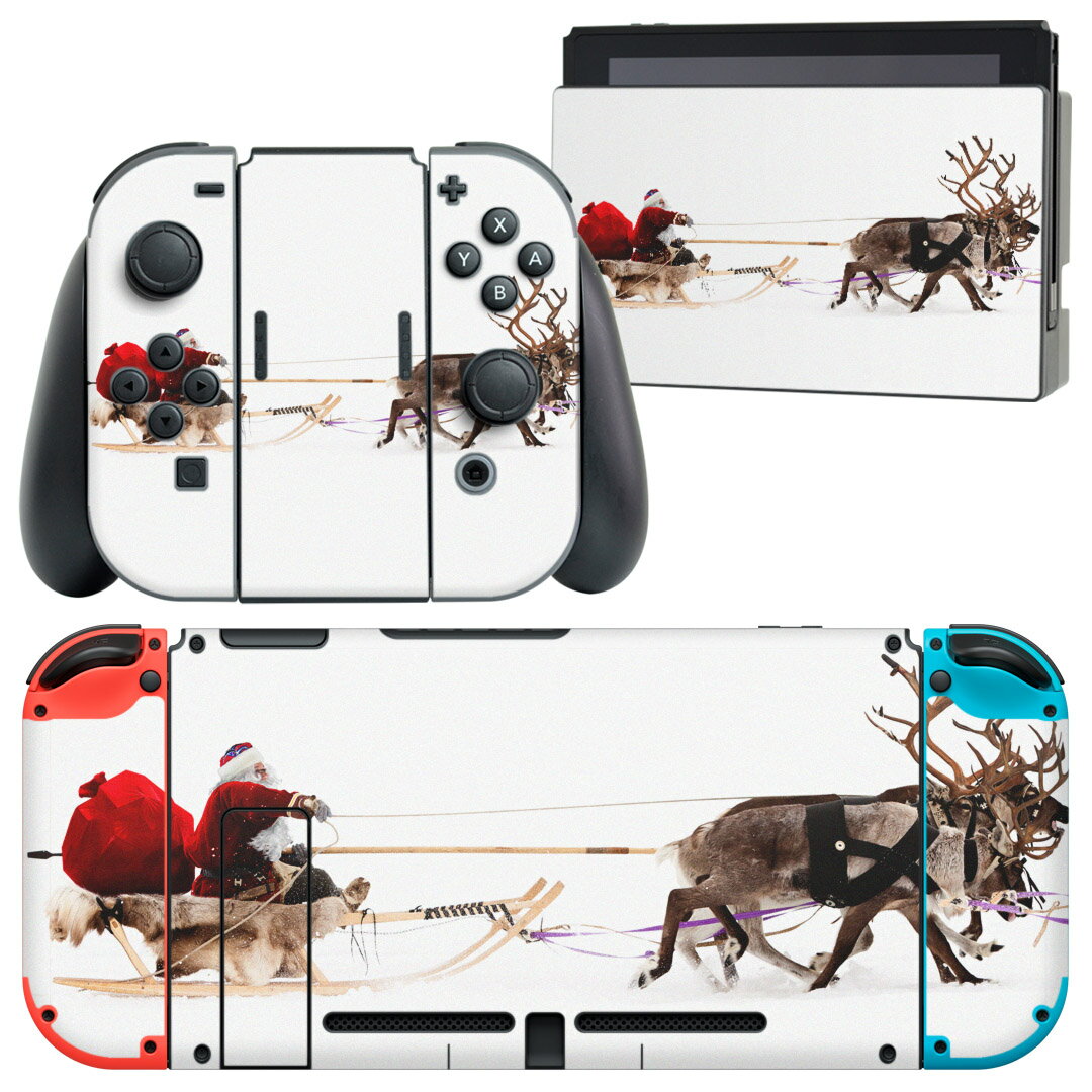 igsticker Nintendo Switch 用 デザインスキンシール 任天堂 ニンテンドー スイッチ 専用 本体ドック Joy-Con Joycon ジョイコン 専用 ゲーム機 カバー アクセサリー フィルム ステッカー 009501 クリスマス サンタ 写真