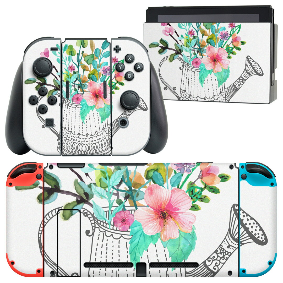 igsticker Nintendo Switch 用 デザインスキンシール 任天堂 ニンテンドー スイッチ 専用 本体ドック Joy-Con Joycon ジョイコン 専用 ゲーム機 カバー アクセサリー フィルム ステッカー 009594 　カラフル　花
