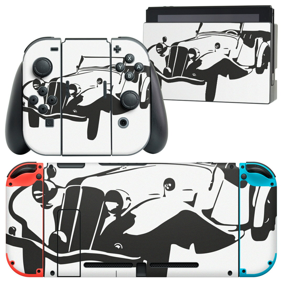 igsticker Nintendo Switch 用 デザインスキンシール 任天堂 ニンテンドー スイッチ 専用 本体ドック Joy-Con Joycon ジョイコン 専用 ゲーム機 カバー アクセサリー フィルム ステッカー 009643 車　モノクロ　白　黒