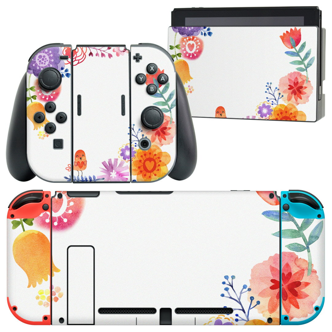 igsticker Nintendo Switch 用 デザインスキンシール 任天堂 ニンテンドー スイッチ 専用 本体ドック Joy-Con Joycon ジョイコン 専用 ゲーム機 カバー アクセサリー フィルム ステッカー 009647 鳥 カラフル