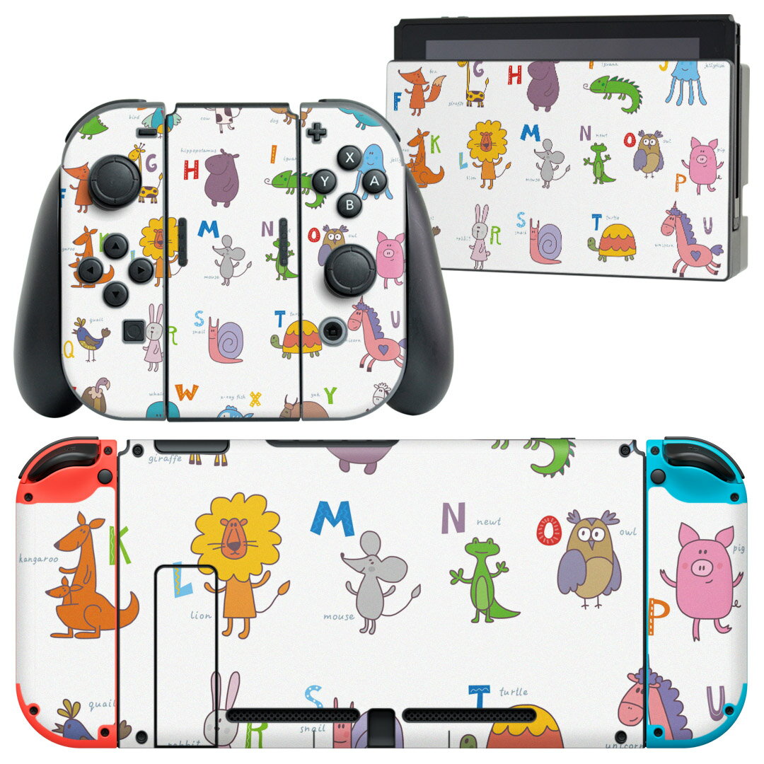igsticker Nintendo Switch 用 デザインスキンシール 任天堂 ニンテンドー スイッチ 専用 本体ドック Joy-Con Joycon ジョイコン 専用 ゲーム機 カバー アクセサリー フィルム ステッカー 009654 英語 動物 文字