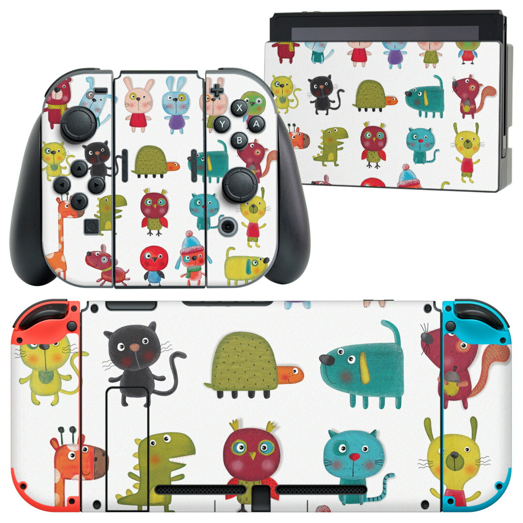 igsticker Nintendo Switch 用 デザインスキンシール 任天堂 ニンテンドー スイッチ 専用 本体ドック Joy-Con Joycon ジョイコン 専用 ゲーム機 カバー アクセサリー フィルム ステッカー 009660 動物　キャラクター　イラスト