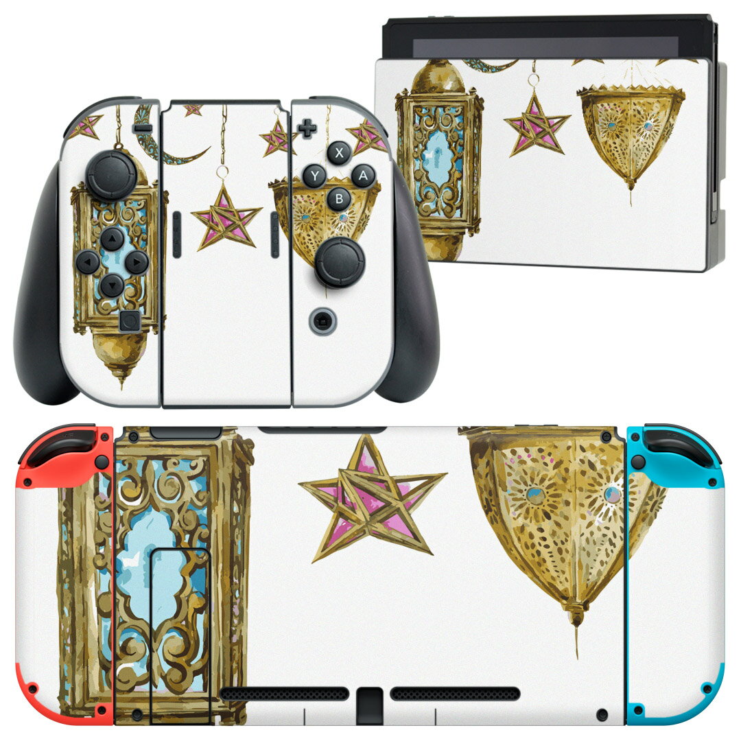 igsticker Nintendo Switch 用 デザインスキンシール 任天堂 ニンテンドー スイッチ 専用 本体ドック Joy-Con Joycon ジョイコン 専用 ゲーム機 カバー アクセサリー フィルム ステッカー 009705 アンティーク　星　月