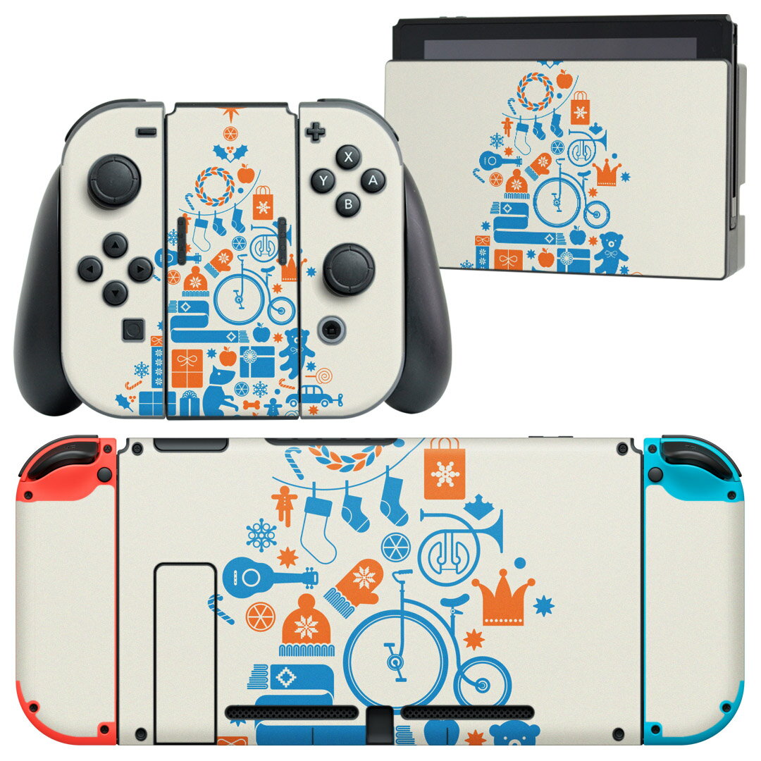 igsticker Nintendo Switch 用 デザインスキンシール 任天堂 ニンテンドー スイッチ 専用 本体ドック Joy-Con Joycon ジョイコン 専用 ゲーム機 カバー アクセサリー フィルム ステッカー 009740 クリスマス ツリー 青
