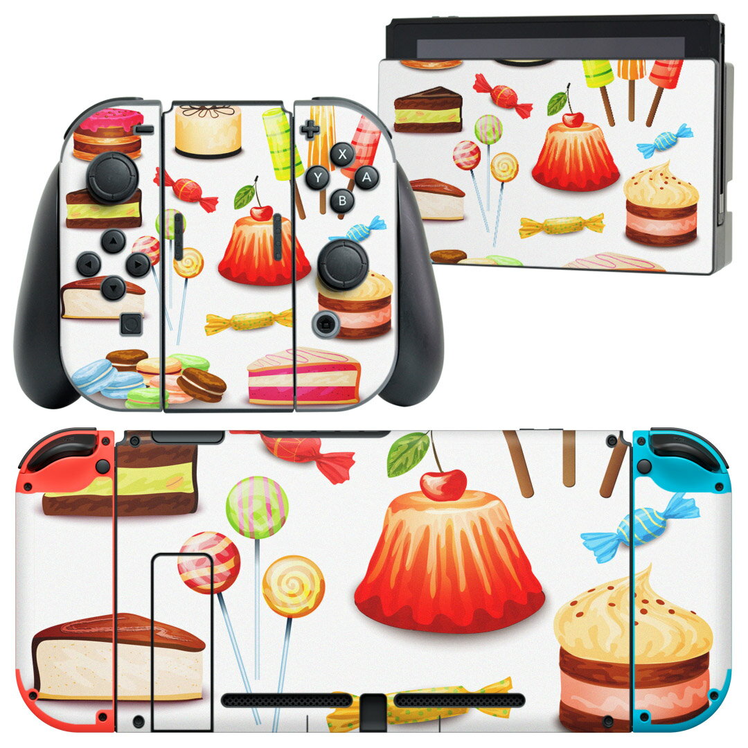igsticker Nintendo Switch 用 デザインスキンシール 任天堂 ニンテンドー スイッチ 専用 本体ドック Joy-Con Joycon ジョイコン 専用 ゲーム機 カバー アクセサリー フィルム ステッカー 009762 デザート マカロン カラフル