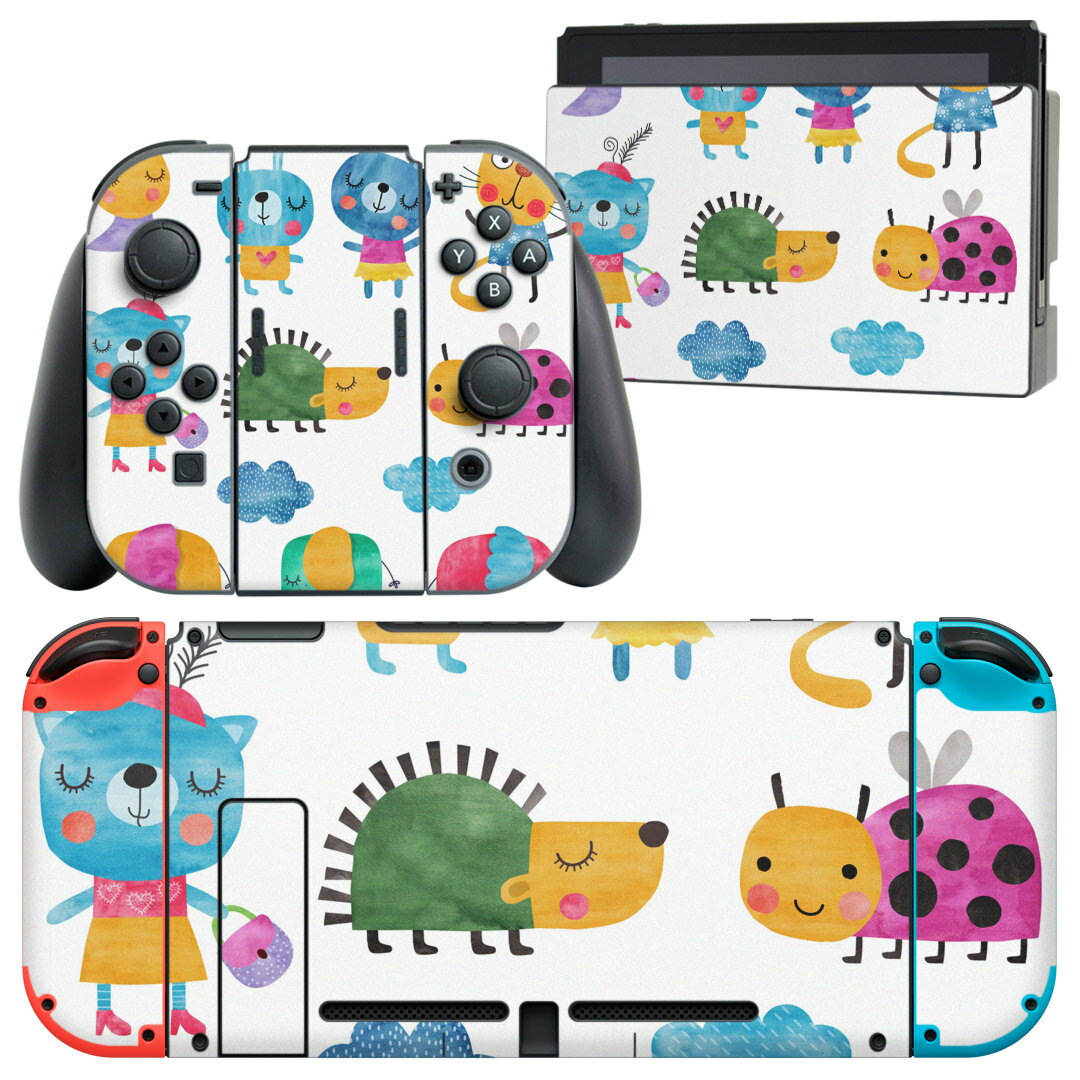 igsticker Nintendo Switch 用 デザインスキンシール 任天堂 ニンテンドー スイッチ 専用 本体ドック Joy-Con Joycon ジョイコン 専用 ゲーム機 カバー アクセサリー フィルム ステッカー 009791 動物 うさぎ キャラクター