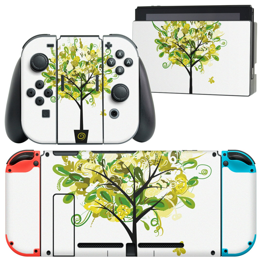 igsticker Nintendo Switch 用 デザインスキンシール 任天堂 ニンテンドー スイッチ 専用 本体ドック Joy-Con Joycon ジョイコン 専用 ゲーム機 カバー アクセサリー フィルム ステッカー 009802 花 緑