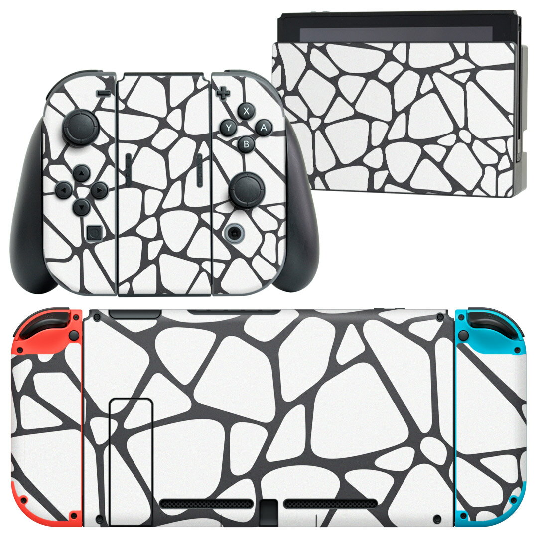 igsticker Nintendo Switch 用 デザインスキンシール 任天堂 ニンテンドー スイッチ 専用 本体ドック Joy-Con Joycon ジョイコン 専用 ゲーム機 カバー アクセサリー フィルム ステッカー 009943 模様 白 黒