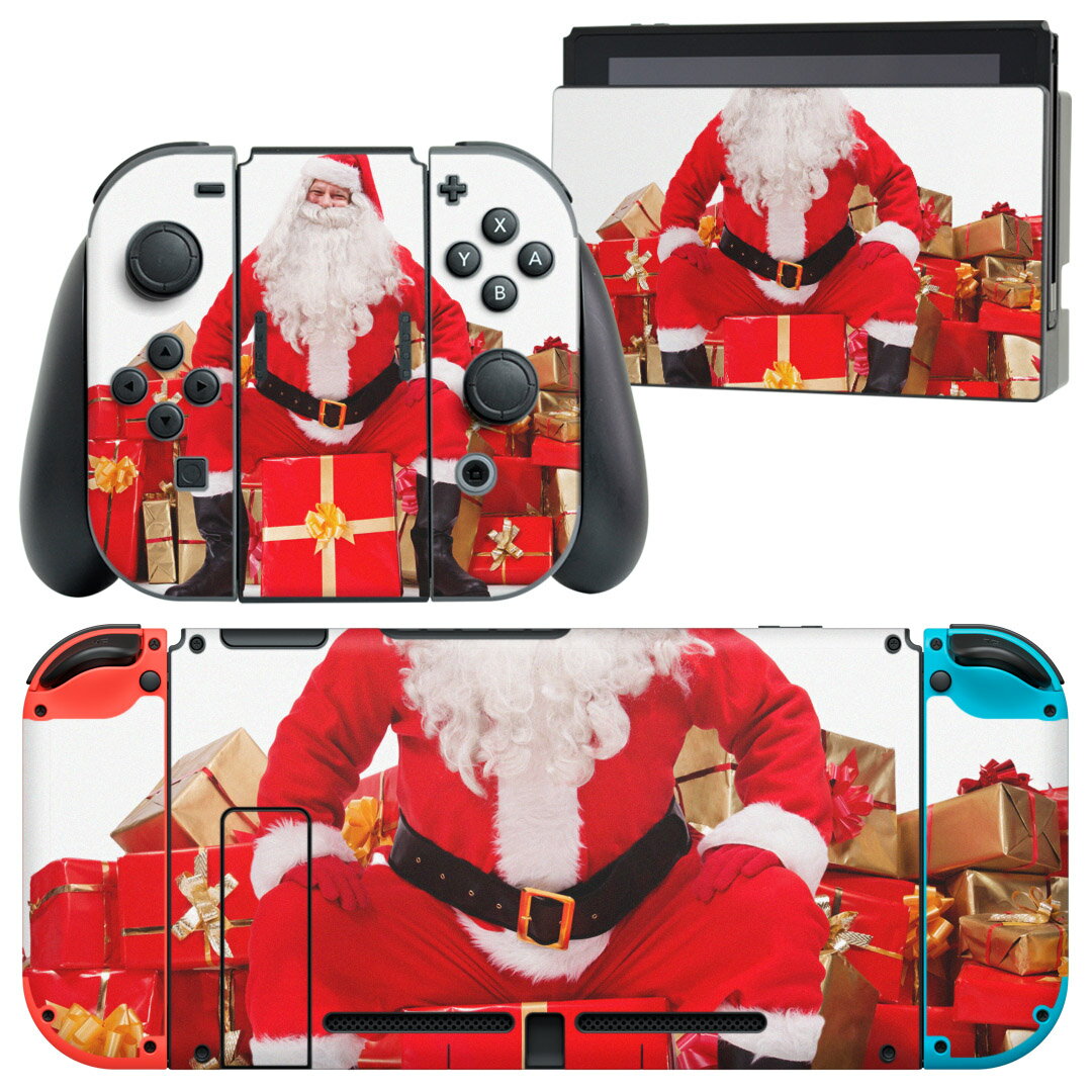 igsticker Nintendo Switch 用 デザインスキンシール 任天堂 ニンテンドー スイッチ 専用 本体ドック Joy-Con Joycon ジョイコン 専用 ゲーム機 カバー アクセサリー フィルム ステッカー 009980 クリスマス サンタ 写真