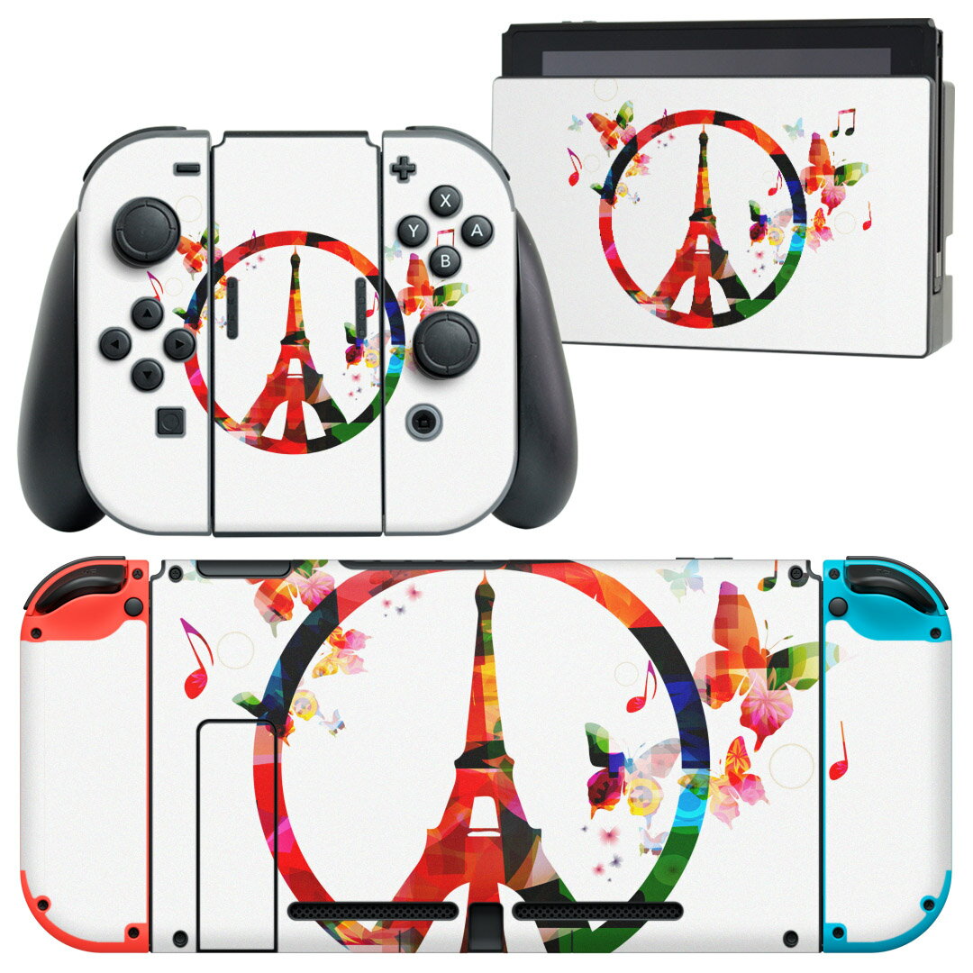 igsticker Nintendo Switch 用 デザインスキンシール 任天堂 ニンテンドー スイッチ 専用 本体ドック Joy-Con Joycon ジョイコン 専用 ゲーム機 カバー アクセサリー フィルム ステッカー 009992 蝶　外国　音楽