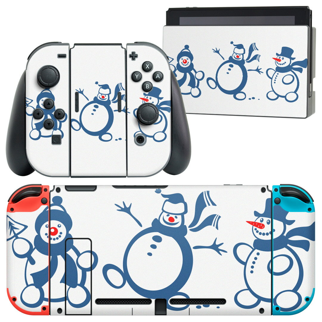 igsticker Nintendo Switch 用 デザインスキンシール 任天堂 ニンテンドー スイッチ 専用 本体ドック Joy-Con Joycon ジョイコン 専用 ゲーム機 カバー アクセサリー フィルム ステッカー 010075 クリスマス　雪　雪だるま
